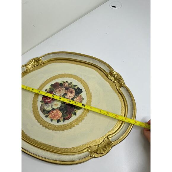 Made In Italy Gold Resin Florentine Tray With Floral Details - Picture 9 of 9